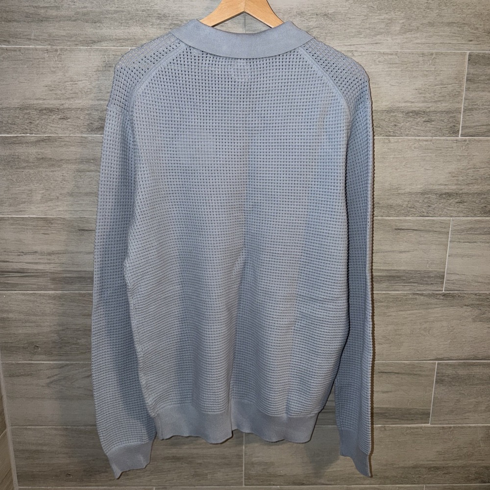 Common People Men's Medium Massie Long Sleeve Textured Sweater Polo Blue NWT - Picture 6 of 8